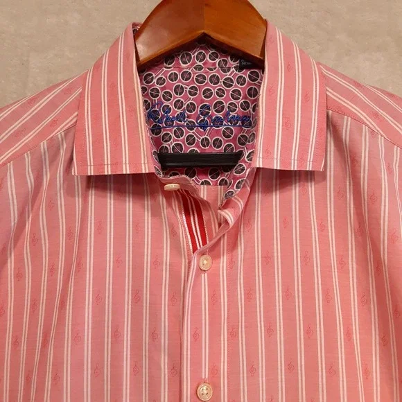 Robert Graham Men's Pink Striped Long Sleeve Button Up Shirt Sz.XL/Musical Note - Picture 2 of 13
